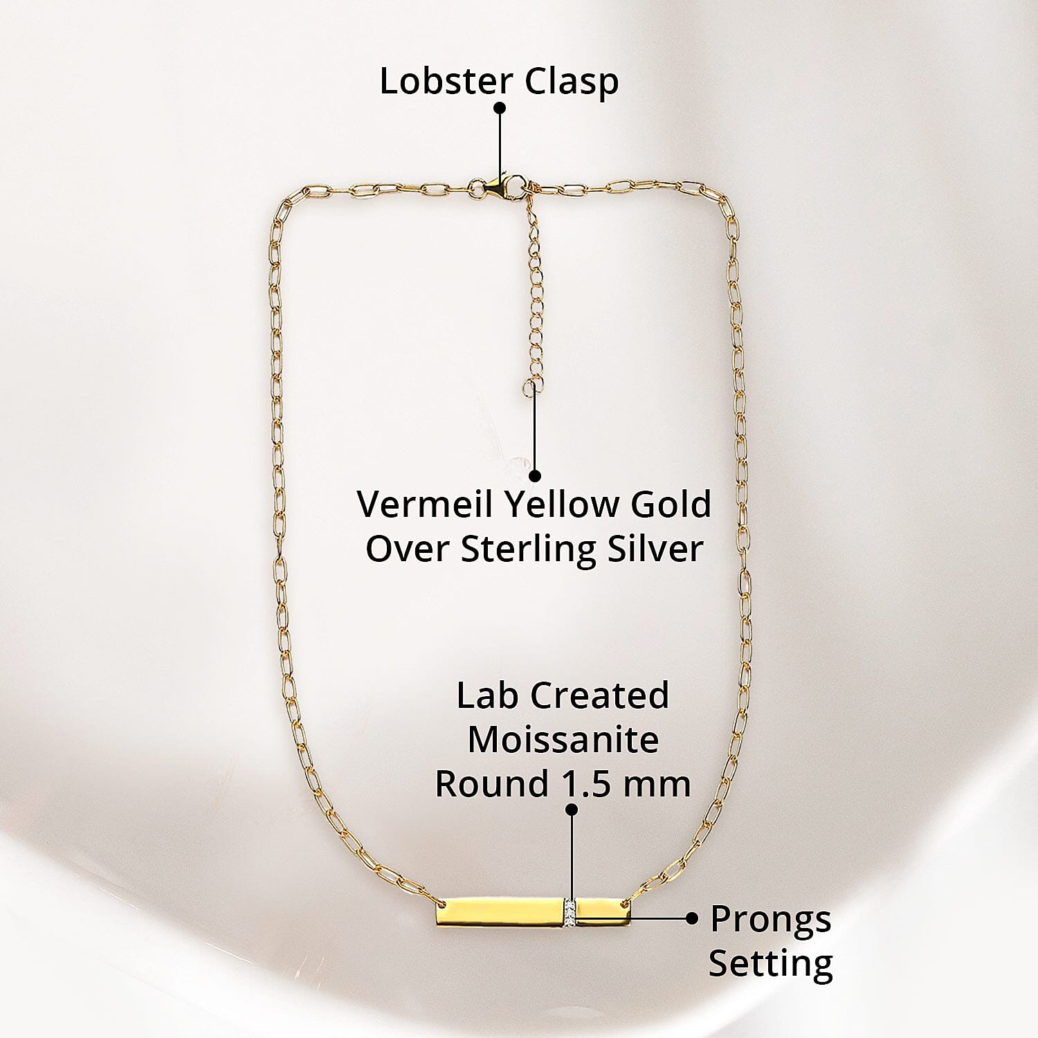 Moissanite Initial Bar Necklace 18 Inches in Vermeil Yellow Gold Over Sterling Silver 0.05 ctw