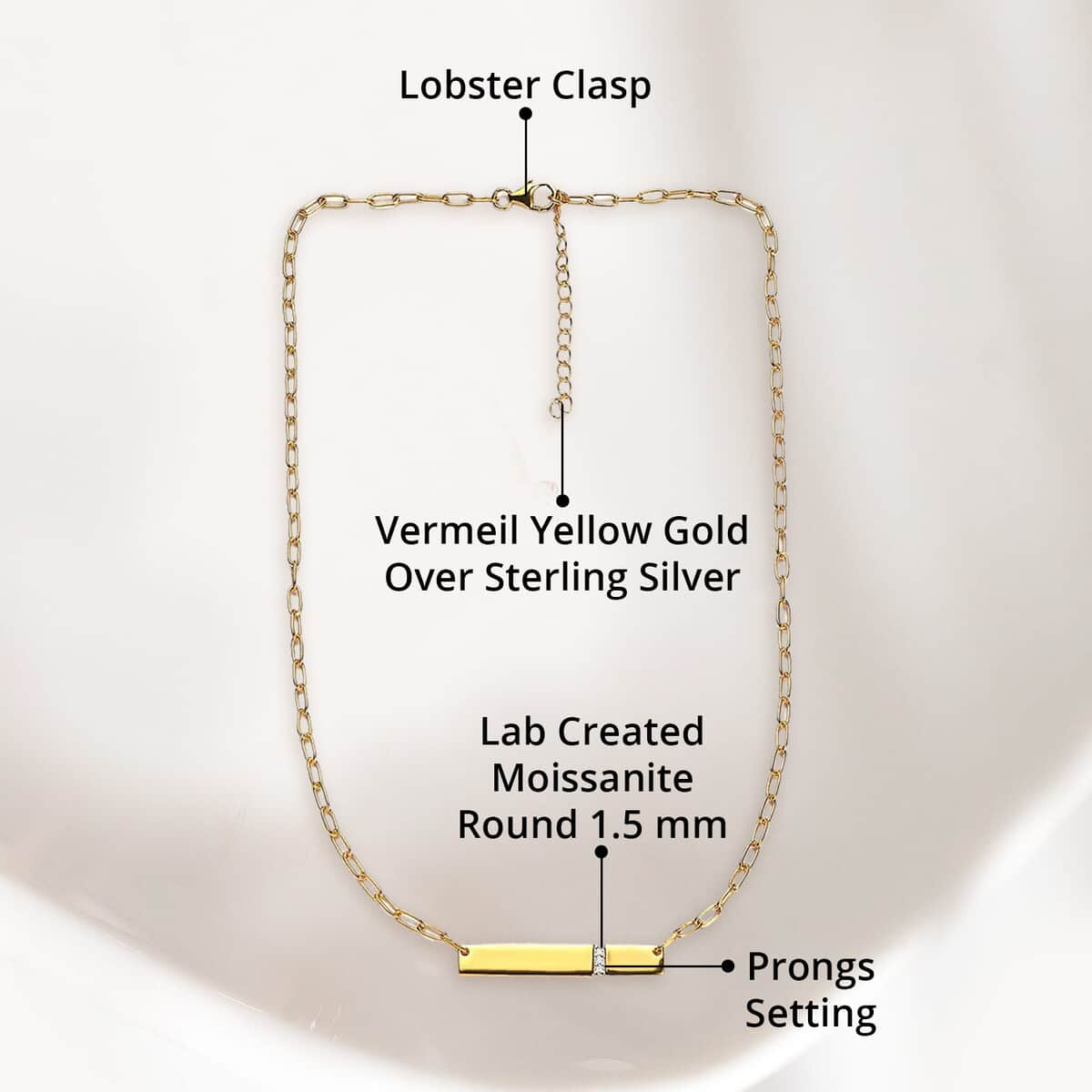 Moissanite Initial Bar Necklace 18 Inches in Vermeil Yellow Gold Over Sterling Silver 0.05 ctw image number 4