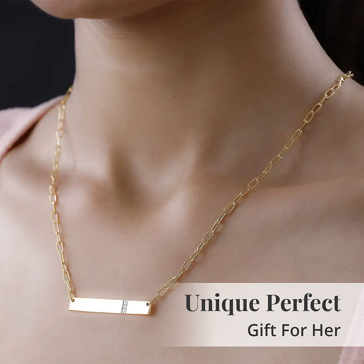 Moissanite Initial Bar Necklace 18 Inches in Vermeil Yellow Gold Over Sterling Silver 0.05 ctw