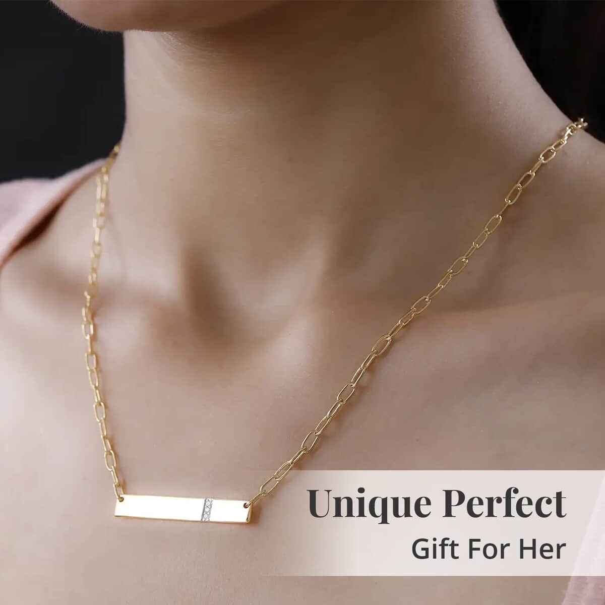 Moissanite Initial Bar Necklace 18 Inches in Vermeil Yellow Gold Over Sterling Silver 0.05 ctw image number 5