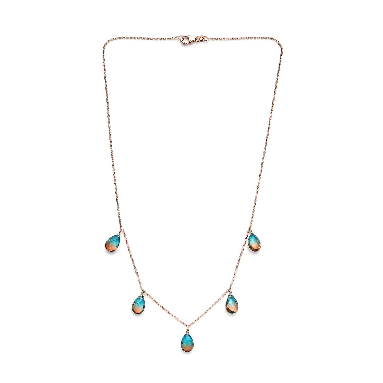 Aqua Terra Costa Quartz (Triplet) Station Necklace 20 Inches in 14K Rose Gold Over Sterling Silver 16.50 ctw