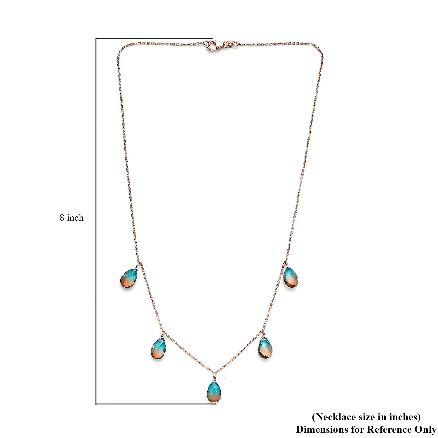 Aqua Terra Costa Quartz (Triplet) Station Necklace 20 Inches in 14K Rose Gold Over Sterling Silver 16.50 ctw