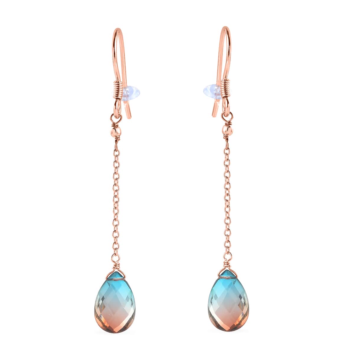 Aqua Terra Costa Quartz (Triplet) Dangle Earrings in 14K Rose Gold Over Sterling Silver 6.75 ctw image number 0