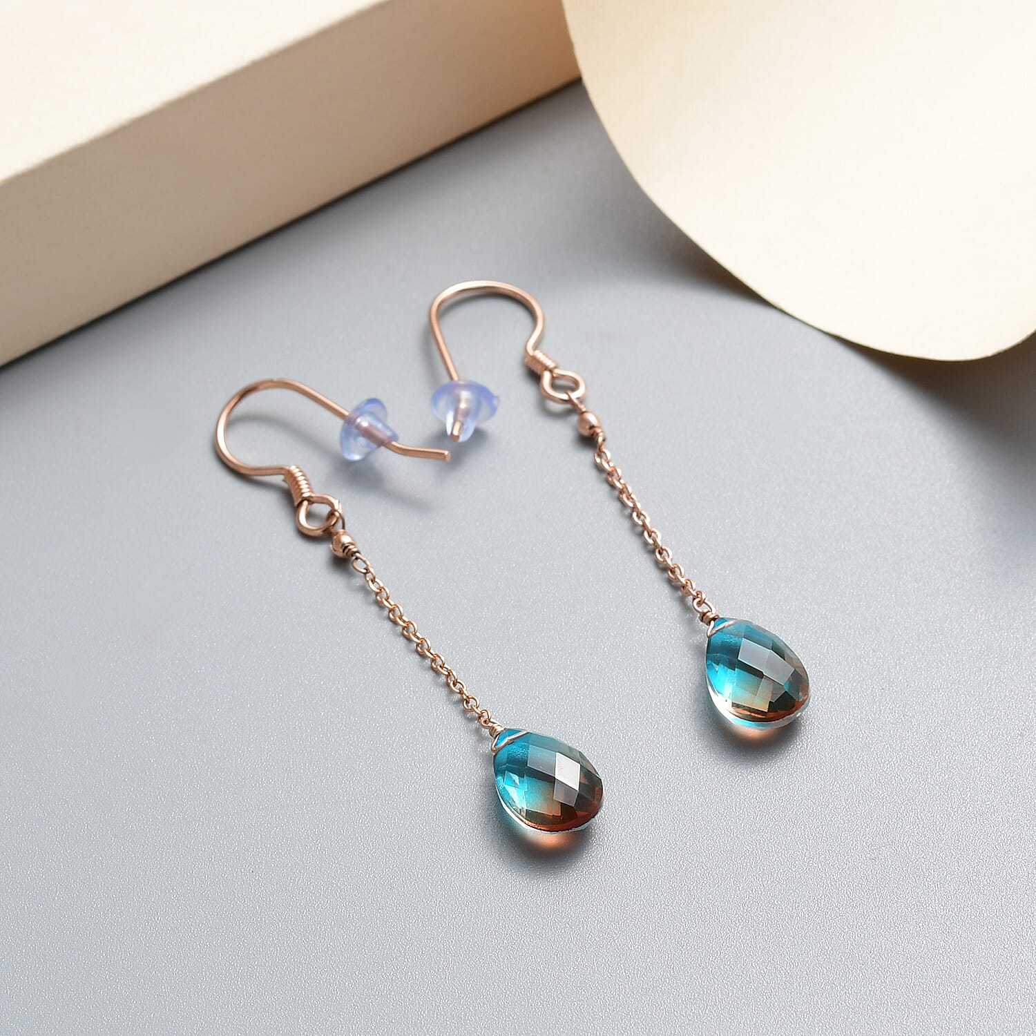 Aqua Terra Costa Quartz (Triplet) Dangle Earrings in 14K Rose Gold Over Sterling Silver 6.75 ctw