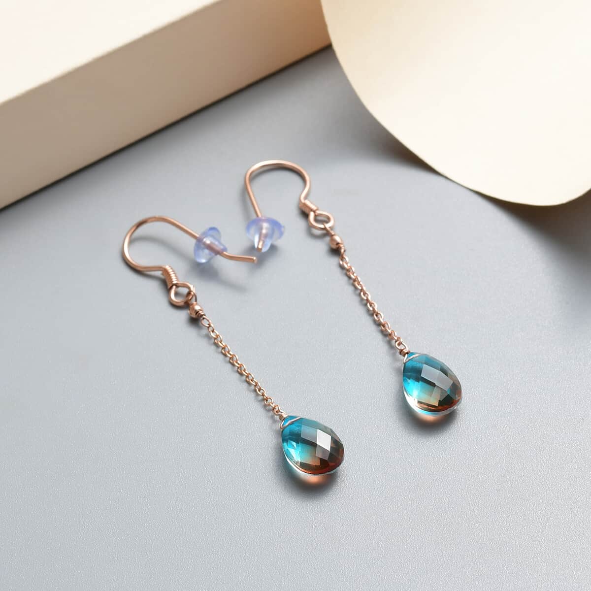 Aqua Terra Costa Quartz (Triplet) Dangle Earrings in 14K Rose Gold Over Sterling Silver 6.75 ctw image number 1