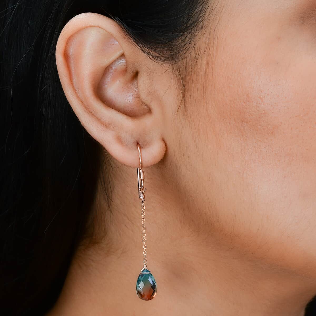 Aqua Terra Costa Quartz (Triplet) Dangle Earrings in 14K Rose Gold Over Sterling Silver 6.75 ctw image number 2