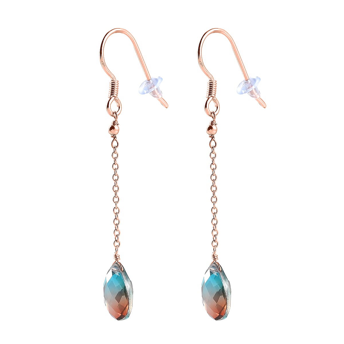 Aqua Terra Costa Quartz (Triplet) Dangle Earrings in 14K Rose Gold Over Sterling Silver 6.75 ctw