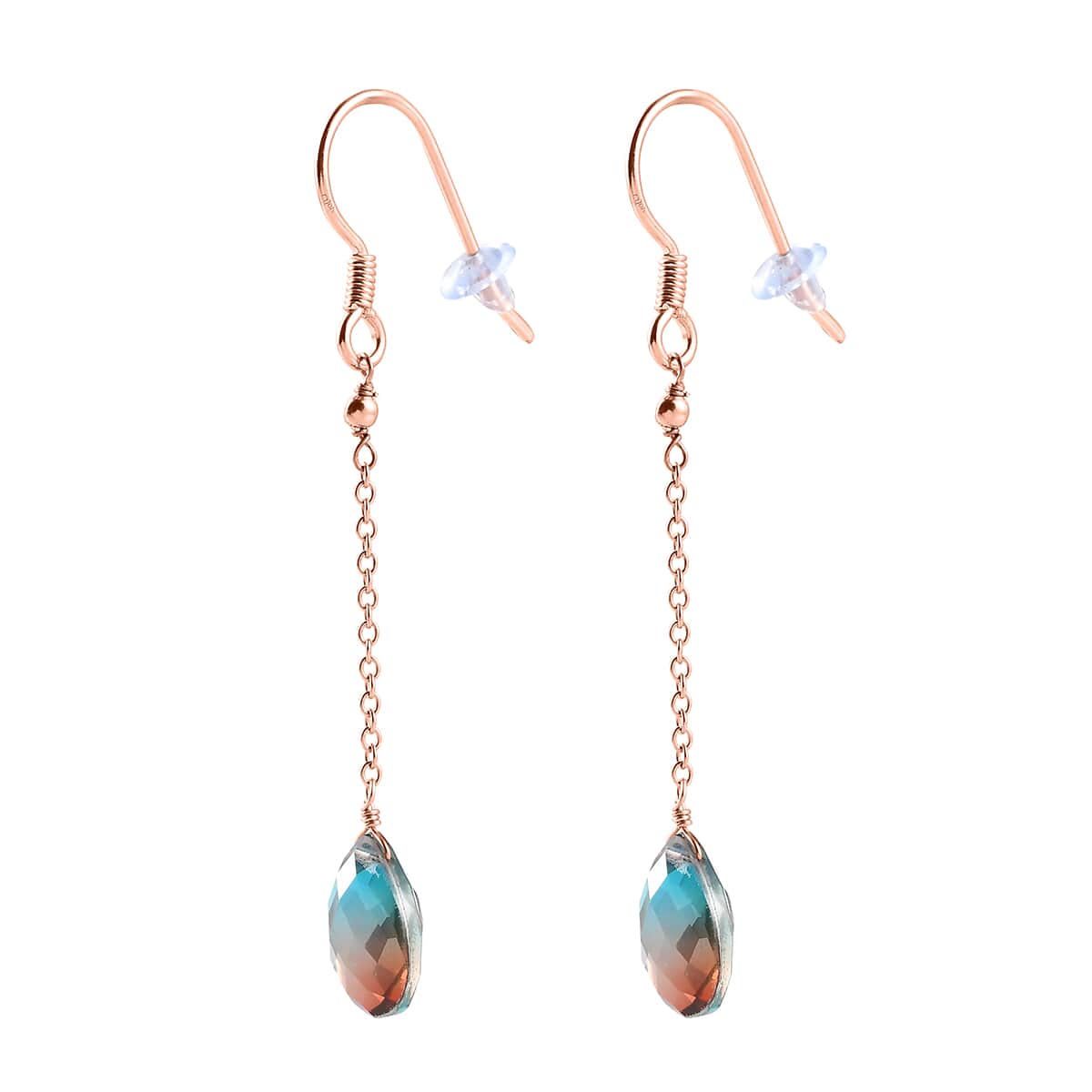 Aqua Terra Costa Quartz (Triplet) Dangle Earrings in 14K Rose Gold Over Sterling Silver 6.75 ctw image number 3