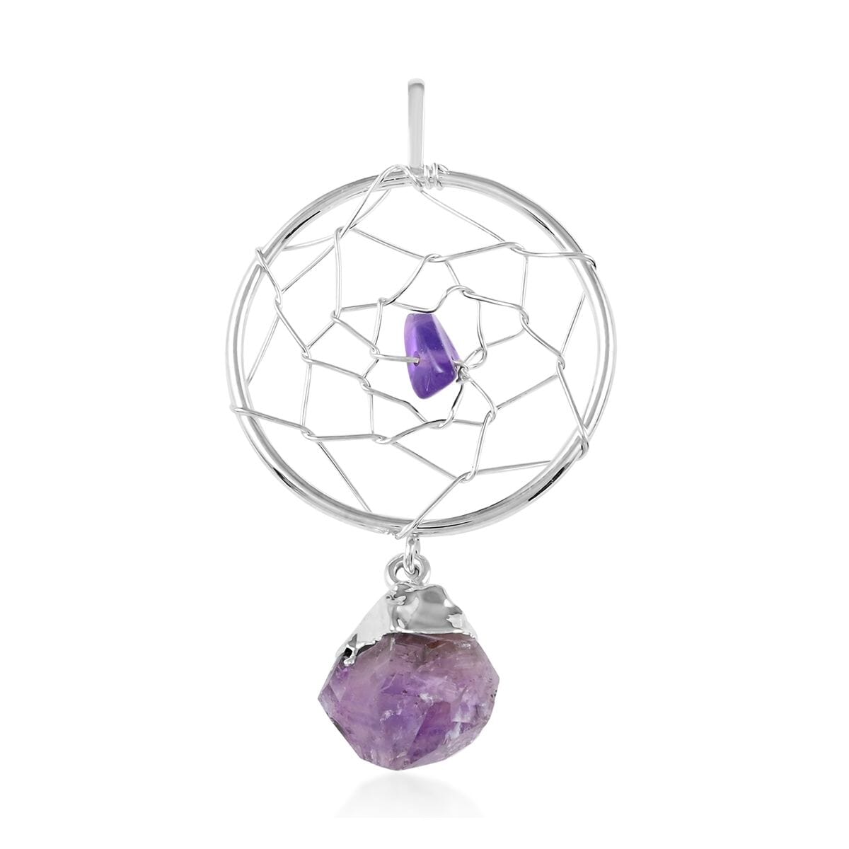 Amethyst Dream Catcher Pendant in Silvertone 12.80 ctw image number 0