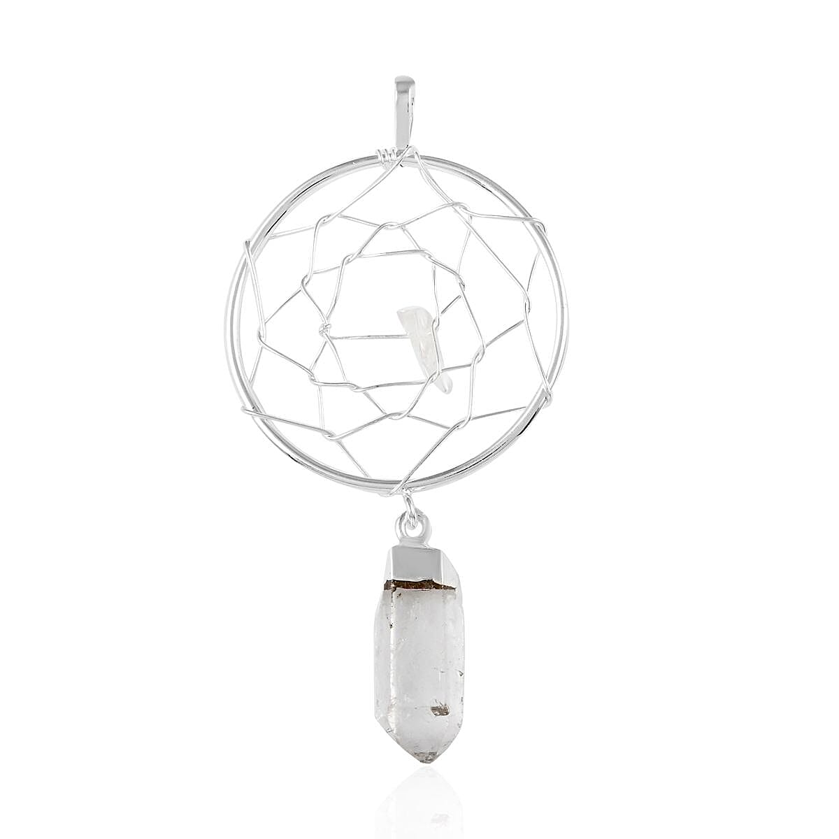 White Crystal Dream Catcher Pendant without Chain in Silvertone