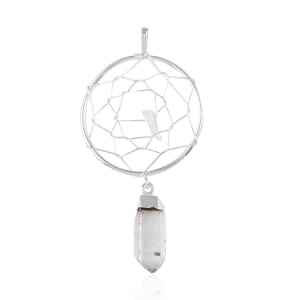 White Crystal Dream Catcher Pendant without Chain in Silvertone