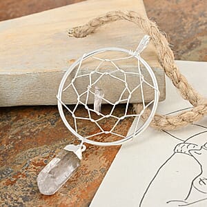 White Crystal Dream Catcher Pendant without Chain in Silvertone