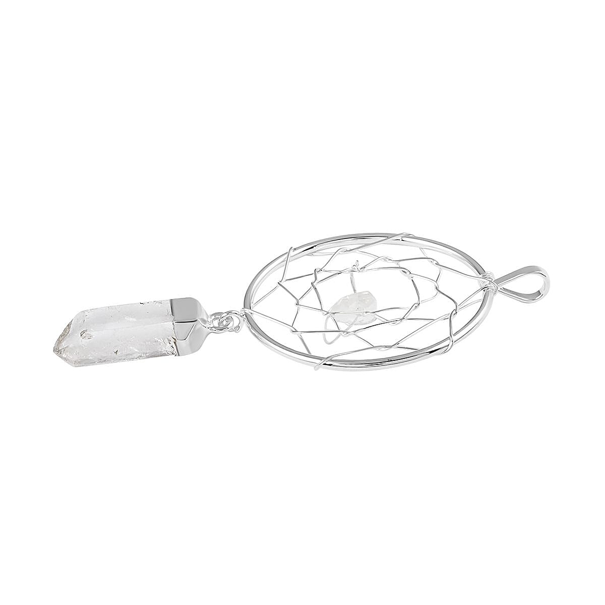 White Crystal Dream Catcher Pendant without Chain in Silvertone image number 3