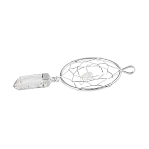 White Crystal Dream Catcher Pendant without Chain in Silvertone