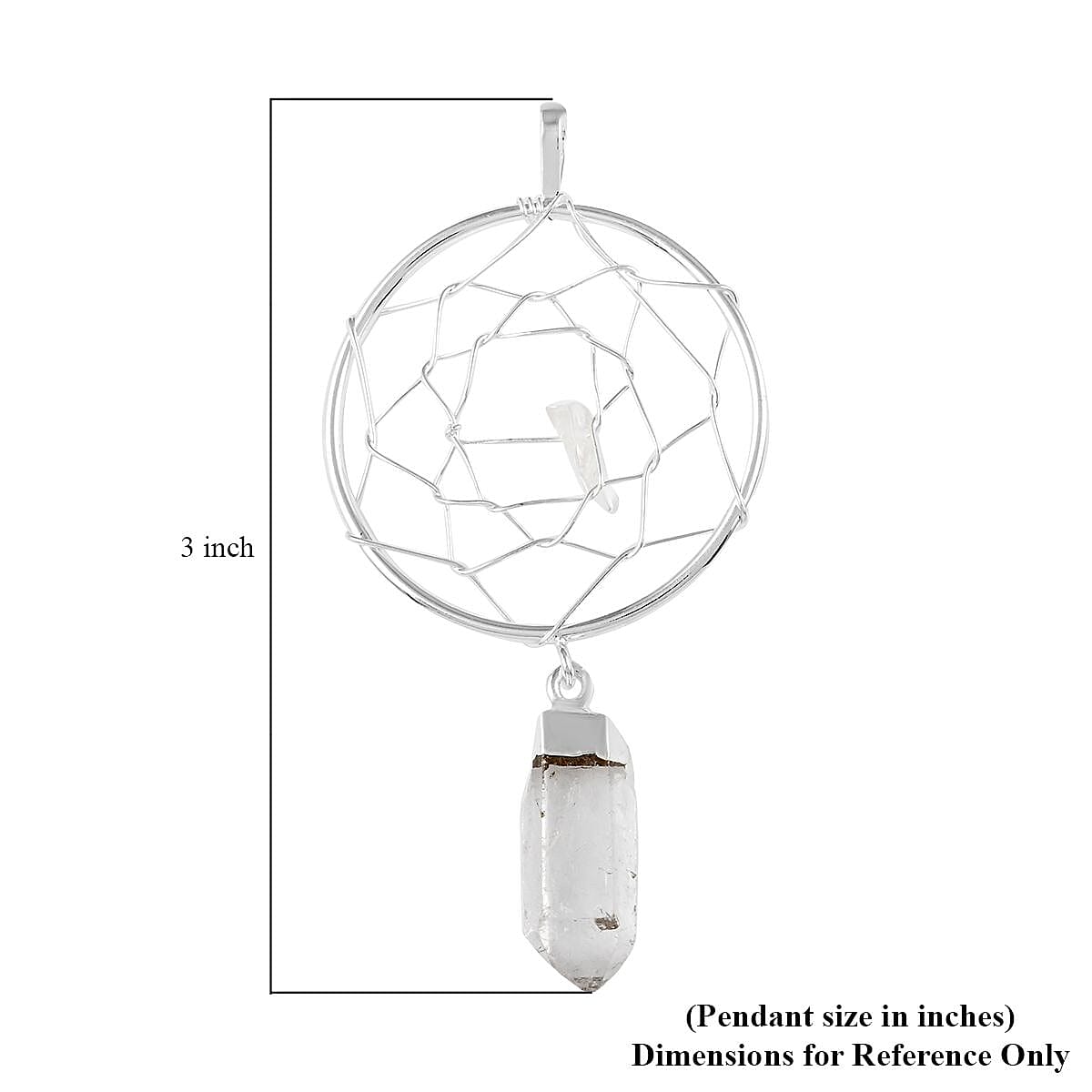 White Crystal Dream Catcher Pendant without Chain in Silvertone image number 4