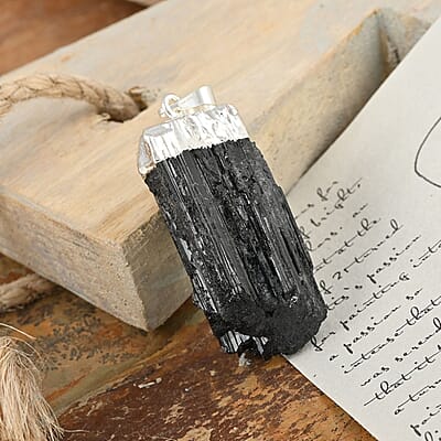 Black Tourmaline Pendant in Silvertone 100.30 ctw