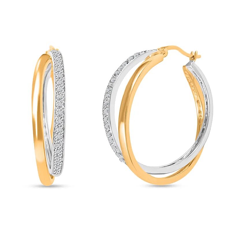 Diamond Earrings, Diamond Hoop Earrings, Twisted Hoop Earrings, Dual Tone Earrings, Vermeil YG Over Sterling Silver Earrings 0.50 ctw
