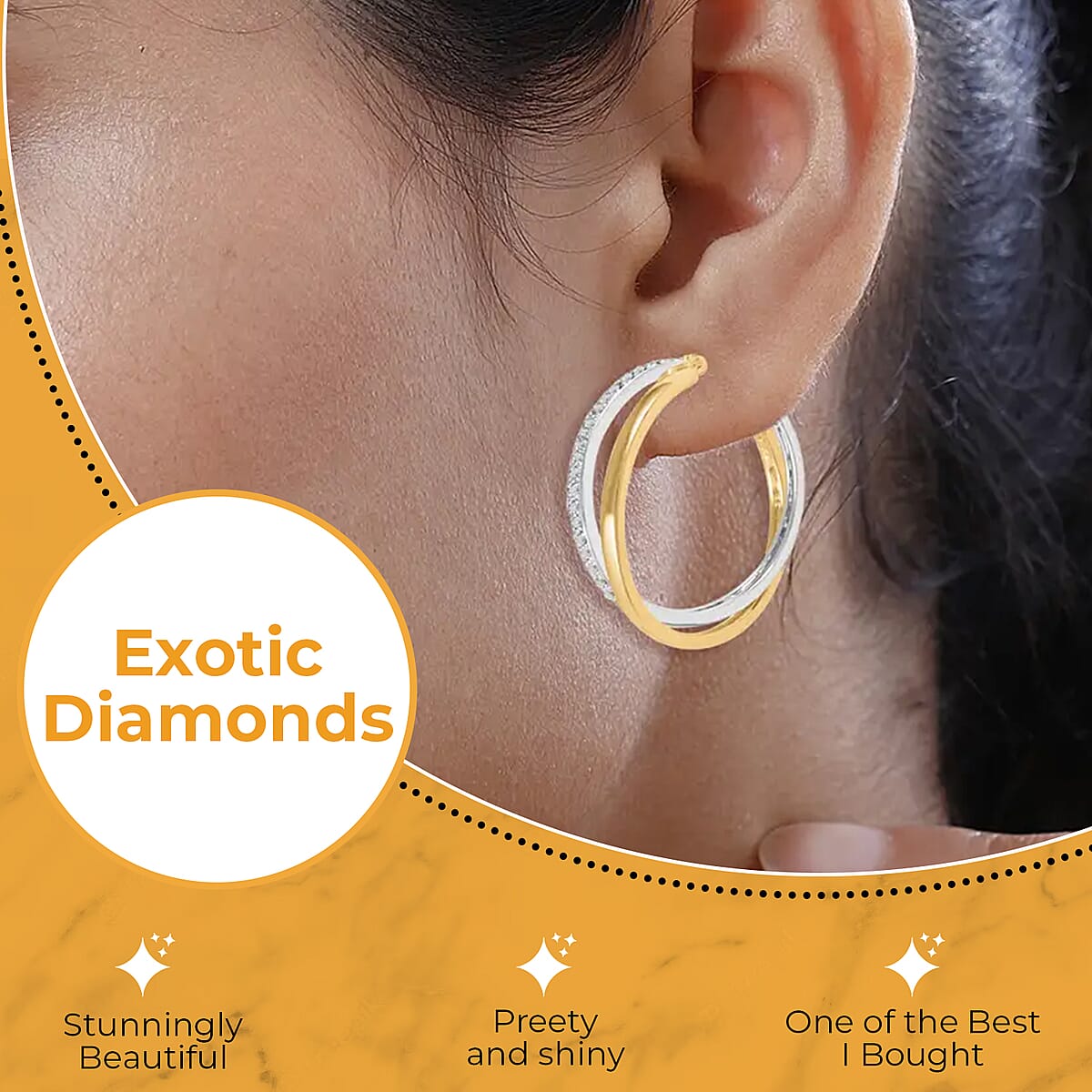 Diamond Earrings, Diamond Hoop Earrings, Twisted Hoop Earrings, Dual Tone Earrings, Vermeil YG Over Sterling Silver Earrings 0.50 ctw image number 2