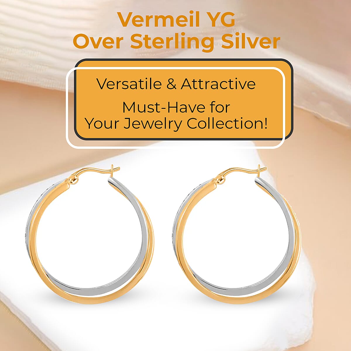 Diamond Earrings, Diamond Hoop Earrings, Twisted Hoop Earrings, Dual Tone Earrings, Vermeil YG Over Sterling Silver Earrings 0.50 ctw image number 3