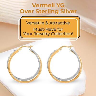 Diamond Earrings, Diamond Hoop Earrings, Twisted Hoop Earrings, Dual Tone Earrings, Vermeil YG Over Sterling Silver Earrings 0.50 ctw