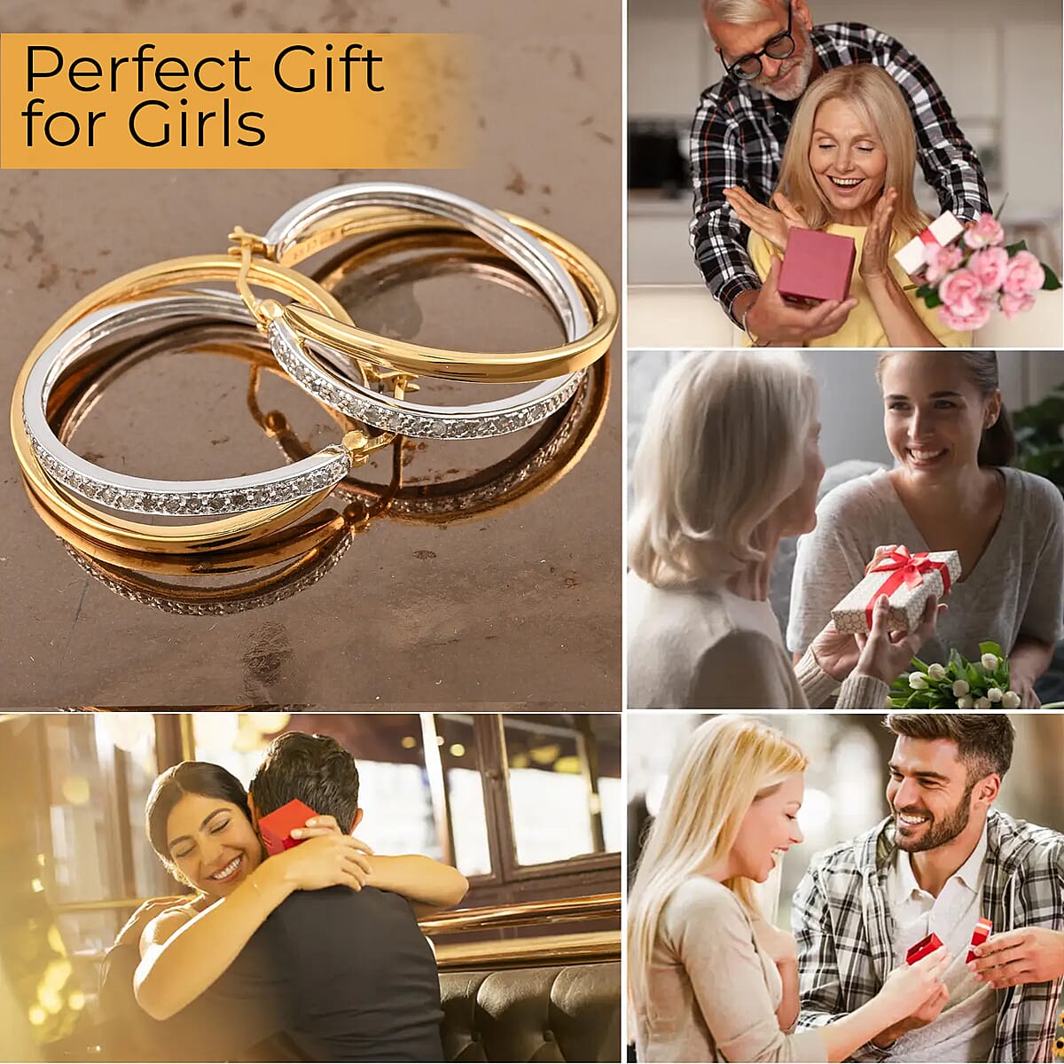 Diamond Earrings, Diamond Hoop Earrings, Twisted Hoop Earrings, Dual Tone Earrings, Vermeil YG Over Sterling Silver Earrings 0.50 ctw image number 4