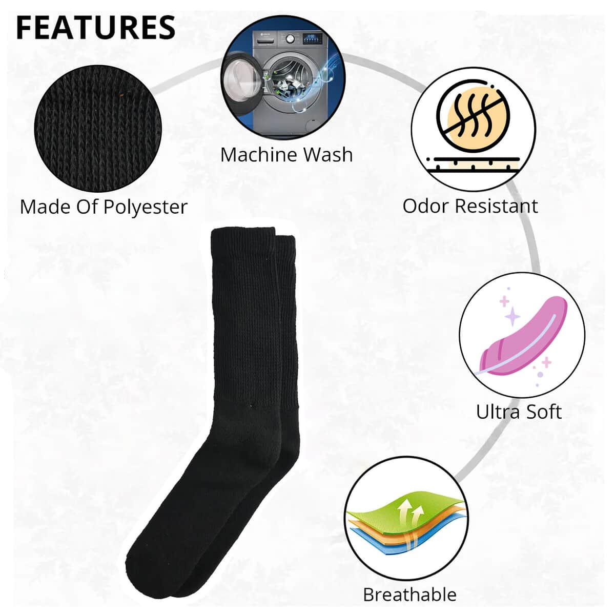 Dr. Scholls Diabetes and Circulatory Crew Socks -Black (Women's Sizes 4-10, Men's 3-9) image number 1