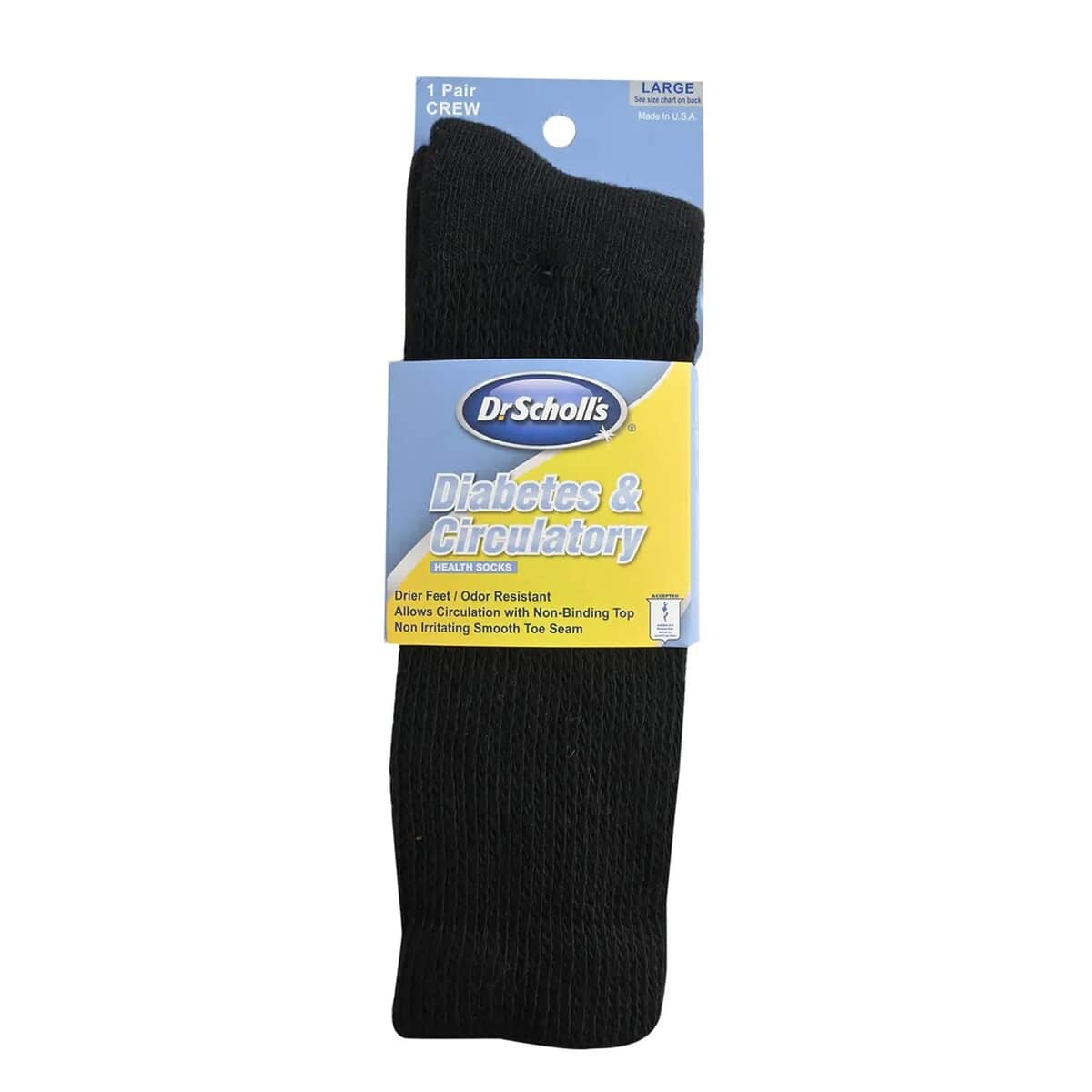 Dr. Scholls Diabetes and Circulatory Crew Socks -Black Large (Women's Sizes 8-12, Men's 7-12) image number 6