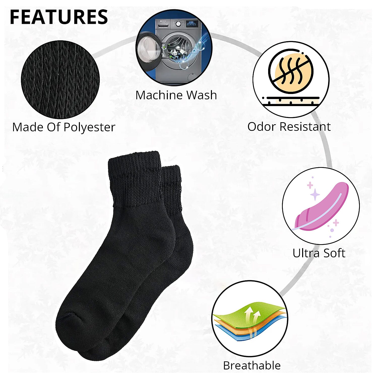 Dr. Scholls Black Diabetes and Circulatory Long Crew Socks, Diabetic Socks for Men and Women, Breathable Odor Resistant Ultra-Soft Long Crew Socks