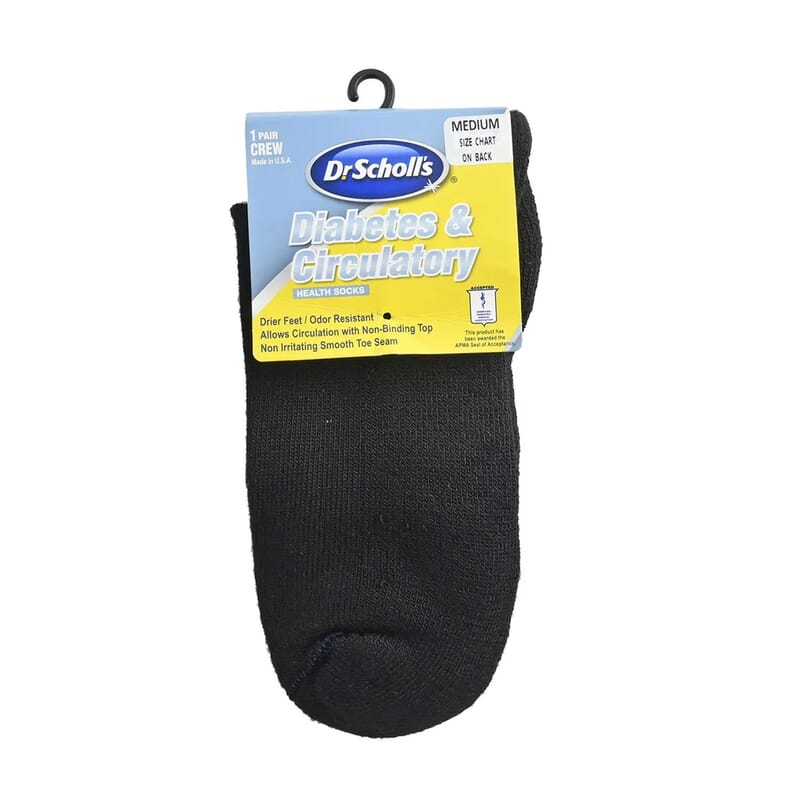 Dr. Scholls Black Diabetes and Circulatory Long Crew Socks, Diabetic Socks for Men and Women, Breathable Odor Resistant Ultra-Soft Long Crew Socks