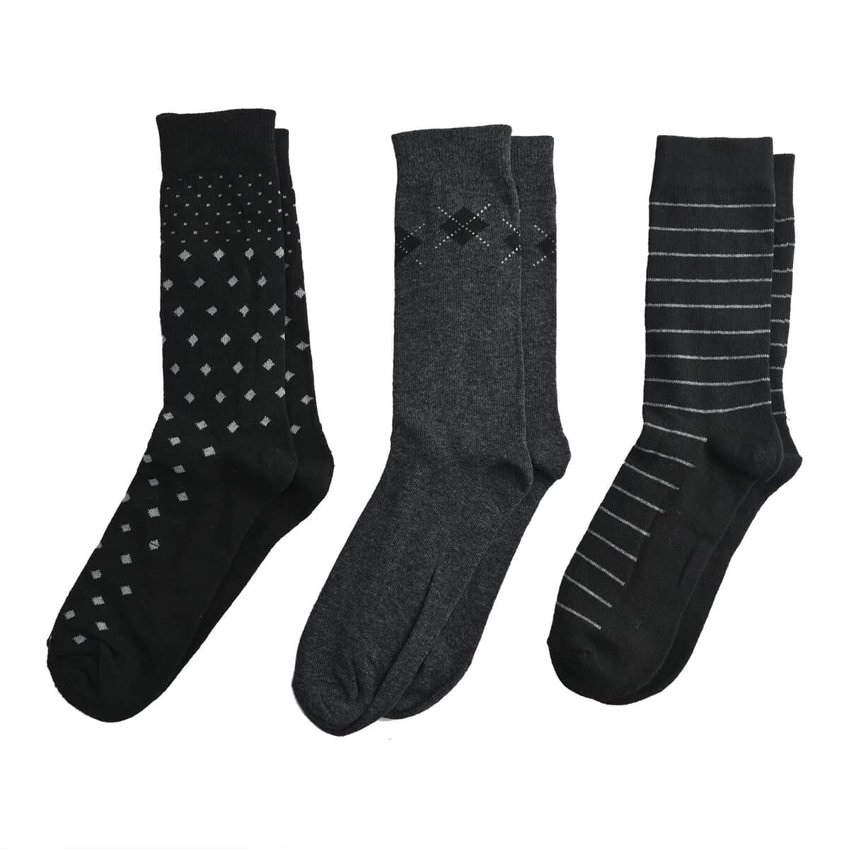 Marco Cavelli Black and Gray Set of 3 Men's Dress Socks, Breathable and Soft Socks for Men, Polyester and Cotton Socks, image number 0
