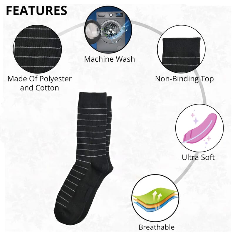 Closeout Marco Cavelli Black and Gray Set of 3 Men's Dress Socks, Breathable and Soft Socks for Men, Polyester and Cotton Socks,