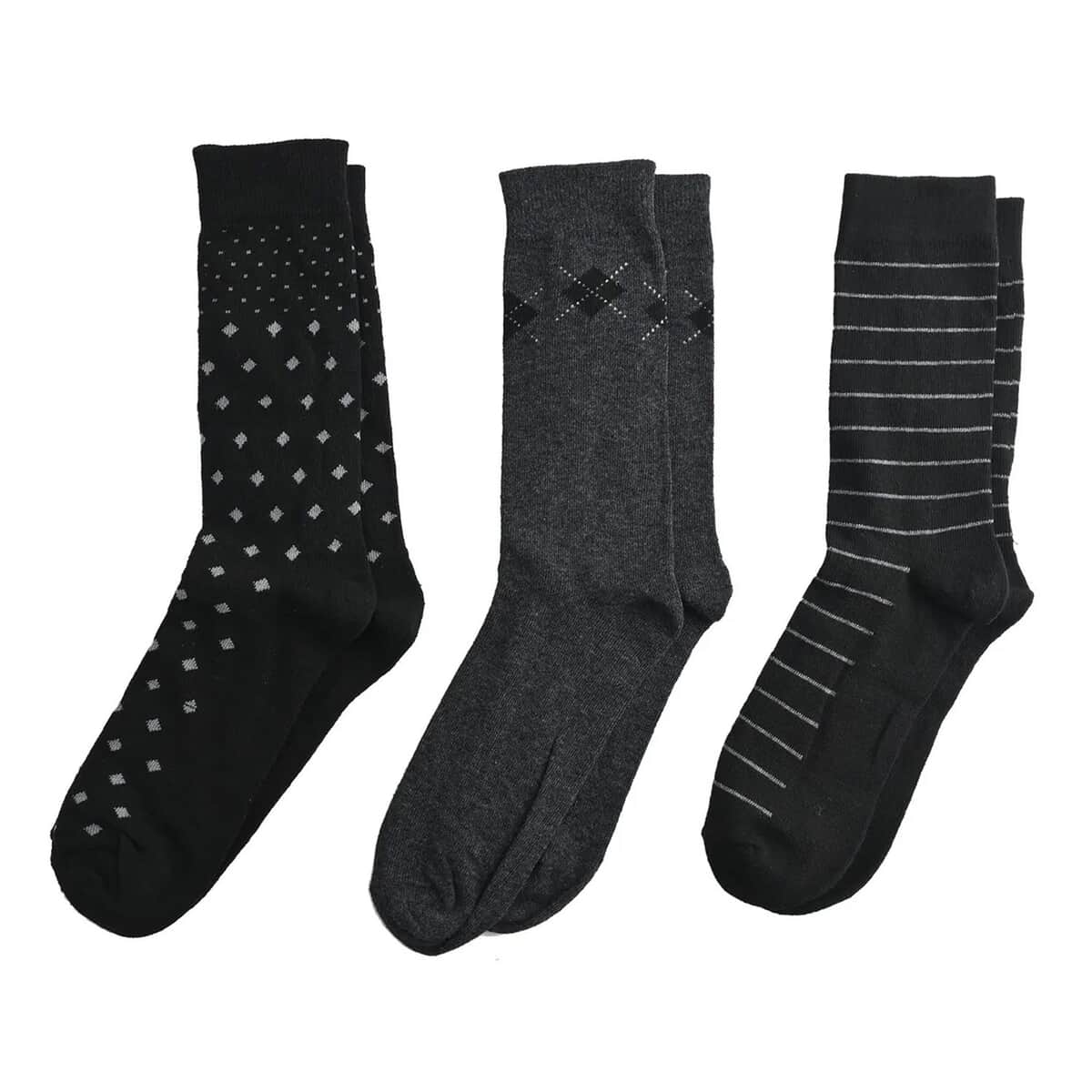 Marco Cavelli Black and Gray Set of 3 Men's Dress Socks, Breathable and Soft Socks for Men, Polyester and Cotton Socks, image number 4