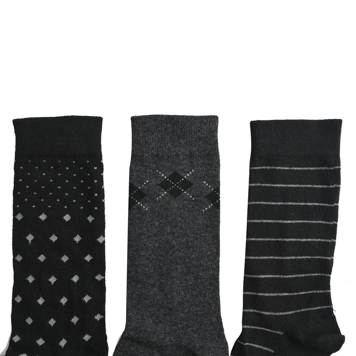 Marco Cavelli Black and Gray Set of 3 Men's Dress Socks, Breathable and Soft Socks for Men, Polyester and Cotton Socks, image number 5