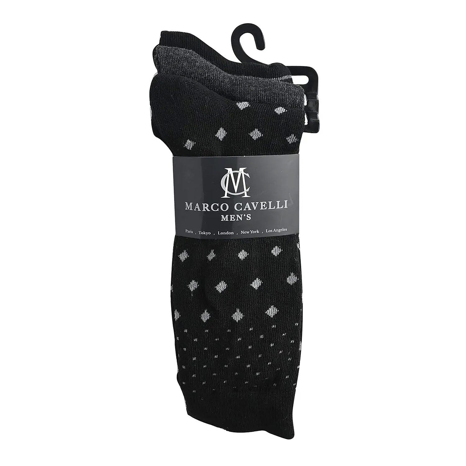Closeout Marco Cavelli Black and Gray Set of 3 Men's Dress Socks, Breathable and Soft Socks for Men, Polyester and Cotton Socks,