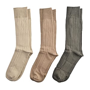 Saville Row Men's 3pck Rayon Dress Socks -Green/Khaki/Tan (Sizes 7-12)