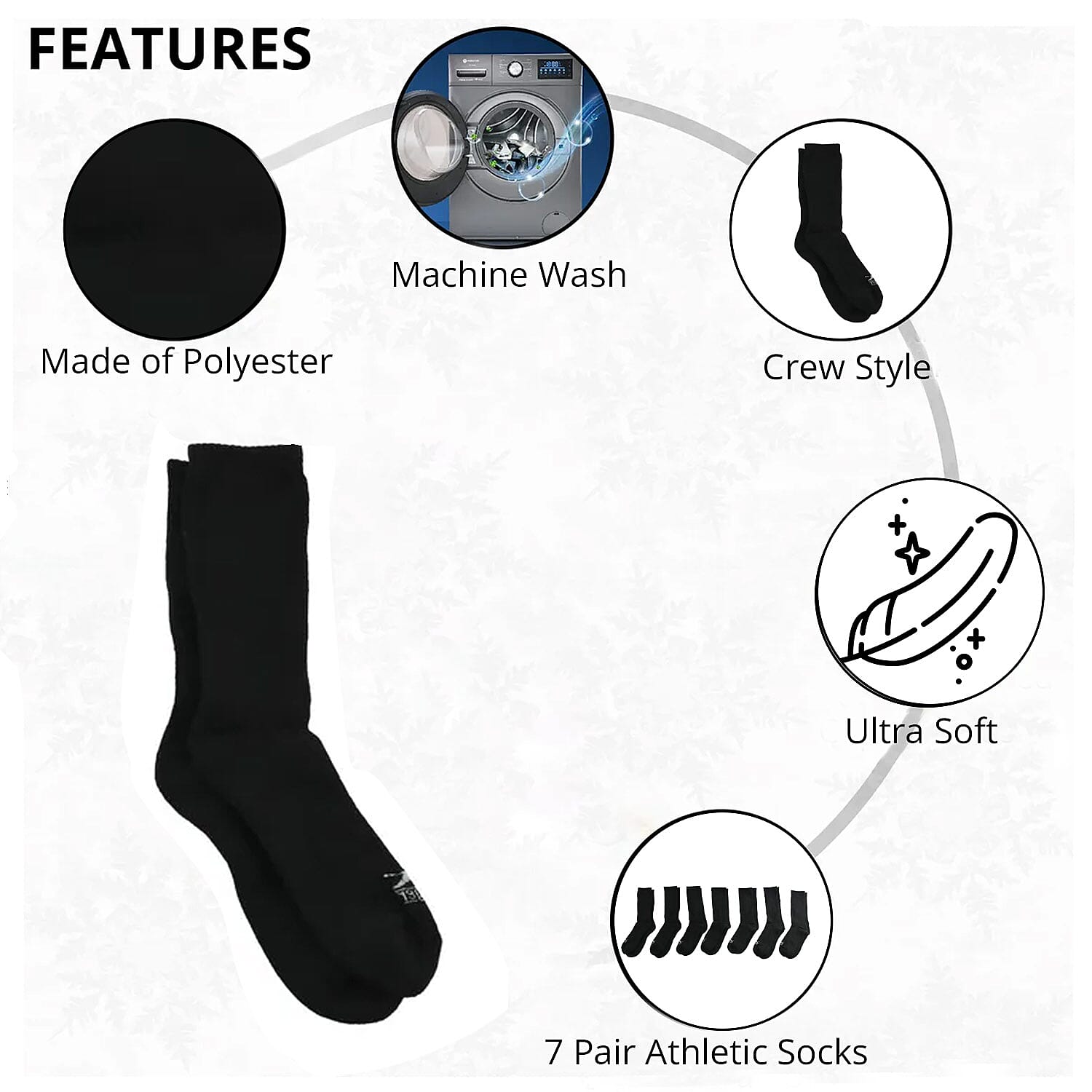 Slazenger Men's 7pck Crew Athletic Socks -Black (Sizes 6-12.5)