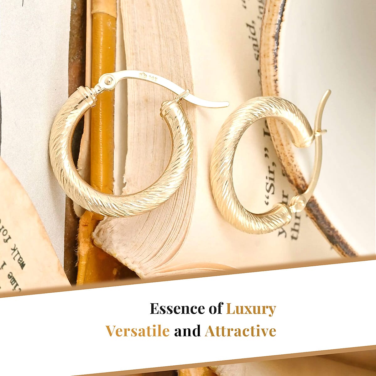 14K Yellow Gold 19mm Hoop Earrings, Textured Hoop Earrings, Gold Earrings For Her 1.30 Grams image number 1