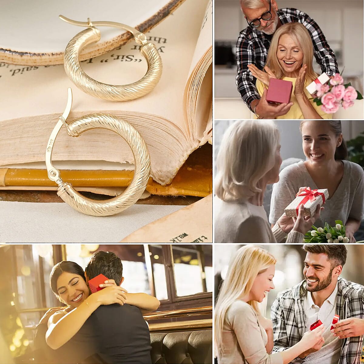 14K Yellow Gold 19mm Hoop Earrings, Textured Hoop Earrings, Gold Earrings For Her 1.30 Grams image number 5