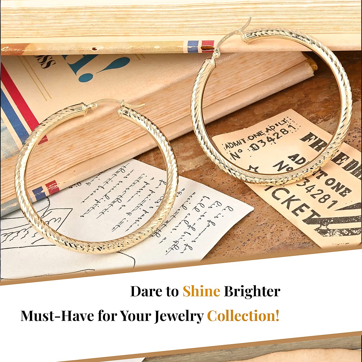 14K Yellow Gold 50.8mm Diamond-Cut Hoop Earrings 5 Grams image number 1