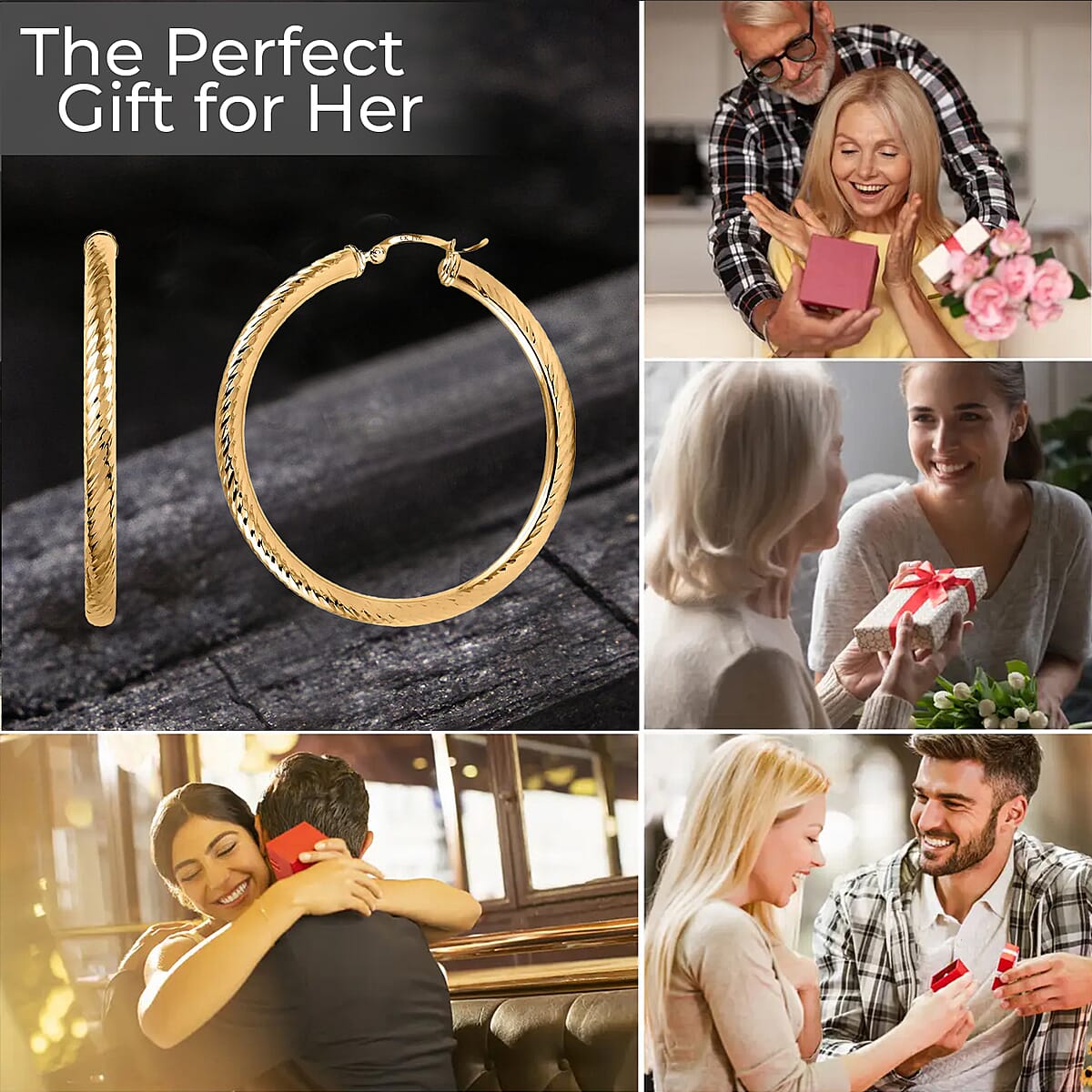 14K Yellow Gold 50.8mm Diamond-Cut Hoop Earrings 5 Grams image number 5