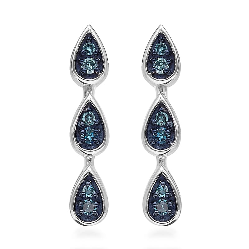 Venice Blue Diamond I1-I2 Dangle Earrings in Platinum Over Sterling Silver 0.10 ctw