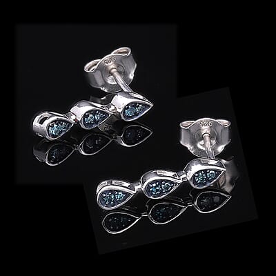 Venice Blue Diamond I1-I2 Dangle Earrings in Platinum Over Sterling Silver 0.10 ctw