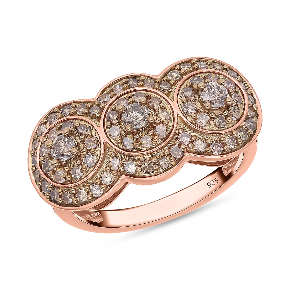 Natural Champagne Diamond 0.99 ctw Ring in 18K Vermeil Rose Gold Over Sterling Silver (Size 8.0)