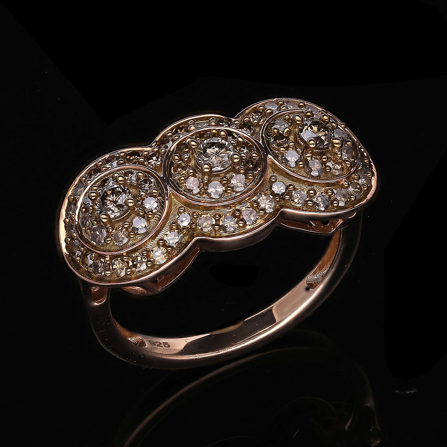 Natural Champagne Diamond 0.99 ctw Ring in 18K Vermeil Rose Gold Over Sterling Silver (Size 8.0)