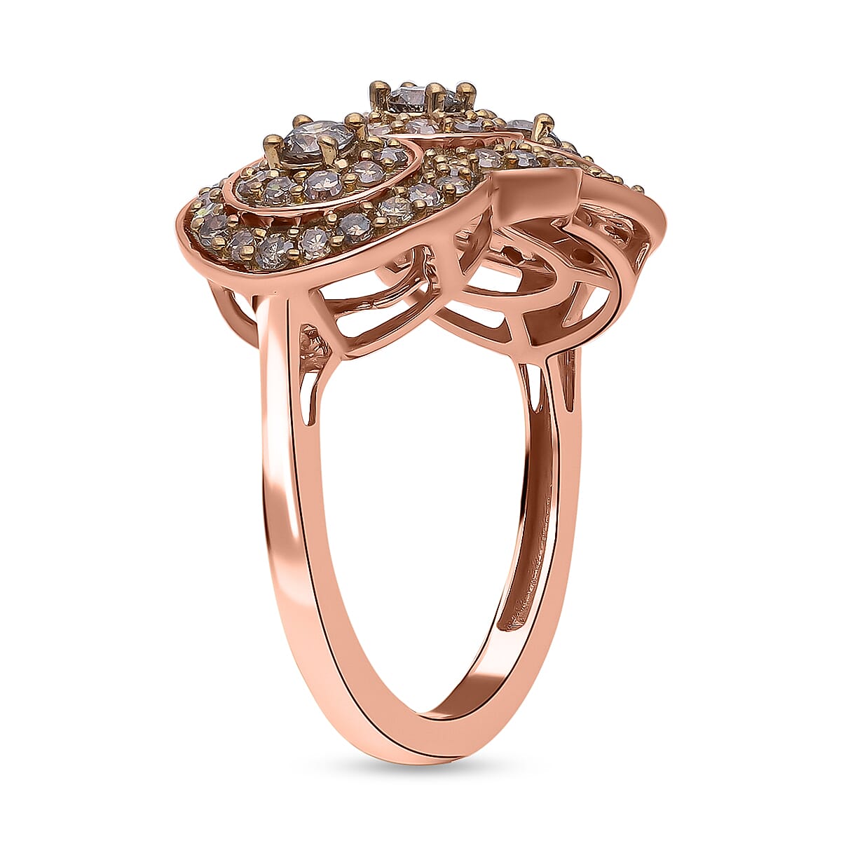 Natural Champagne Diamond 0.99 ctw Ring in 18K Vermeil Rose Gold Over Sterling Silver (Size 8.0)