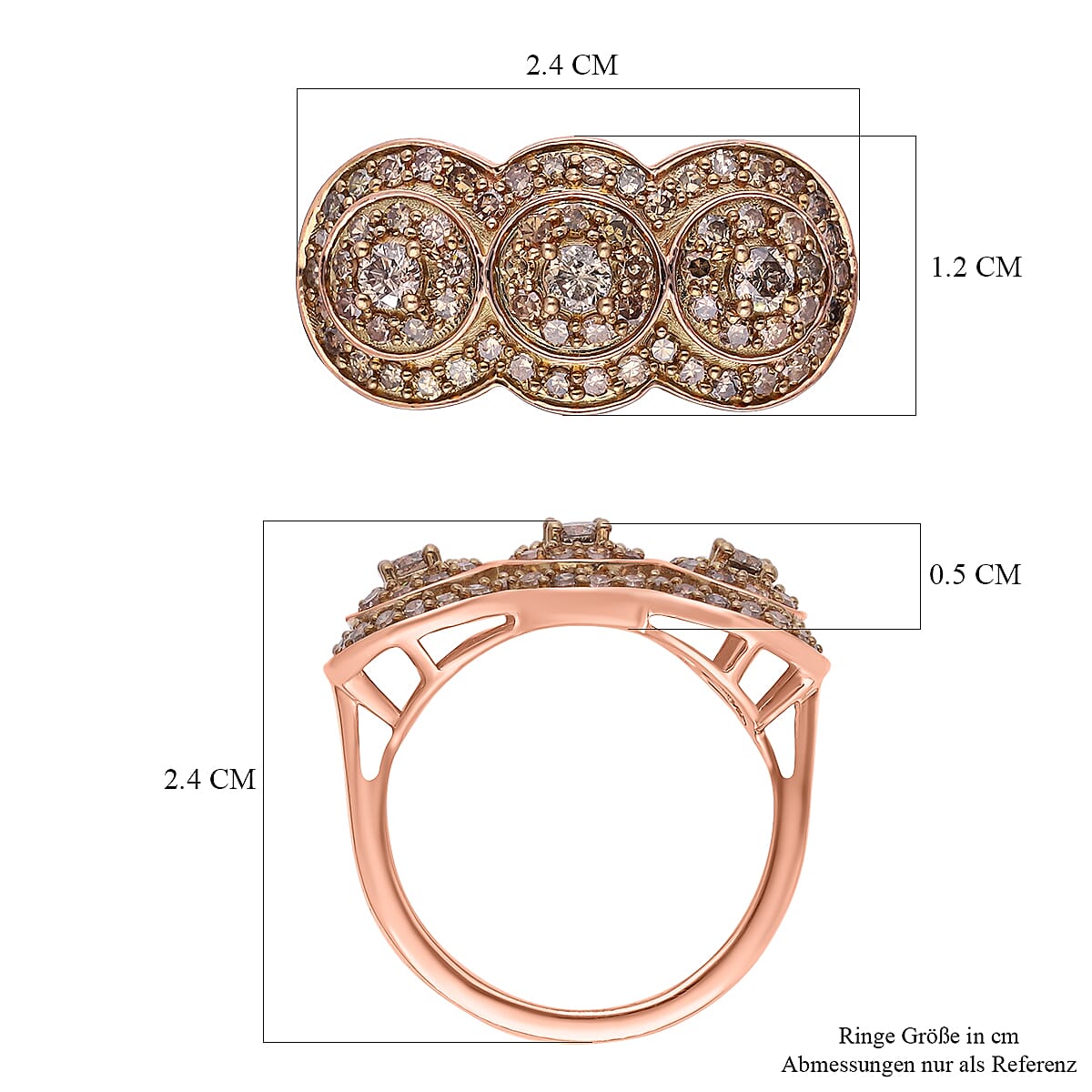 Natural Champagne Diamond 0.99 ctw Ring in 18K Vermeil Rose Gold Over Sterling Silver (Size 8.0)