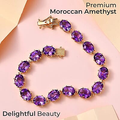 Premium Moroccan Amethyst Bracelet, Amethyst Crown Bracelet, Vermeil Yellow Gold Over Sterling Silver Bracelet (7.25 In) 27.85 ctw