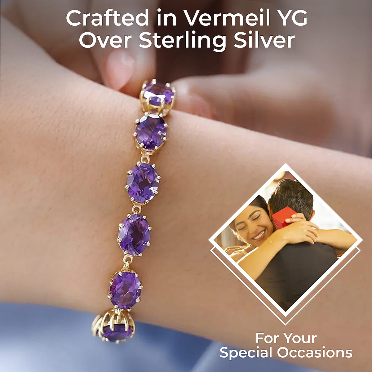 Premium Moroccan Amethyst Bracelet, Amethyst Crown Bracelet, Vermeil Yellow Gold Over Sterling Silver Bracelet (8.00 In) 31.25 ctw image number 2