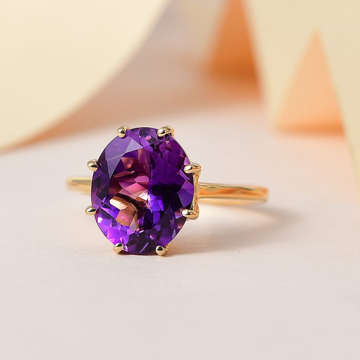 Premium Moroccan Amethyst Solitaire Ring in Vermeil Yellow Gold Over Sterling Silver (Size 10.0) 4.75 ctw image number 1