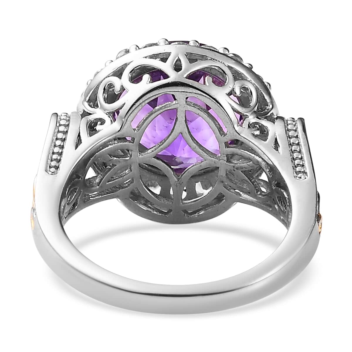 Premium Moroccan Amethyst and White Zircon Ring in Vermeil Yellow Gold and Platinum Over Sterling Silver 7.15 ctw image number 4